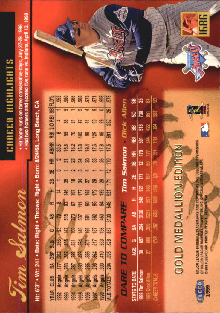 1999 Ultra (Fleer) Baseball "Gold and Platinum Medallion" Parallel Cards - Picture 162 of 224