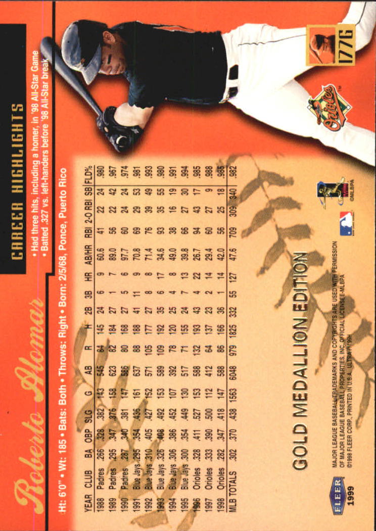 1999 Ultra (Fleer) Baseball "Gold and Platinum Medallion" Parallel Cards - Picture 170 of 224