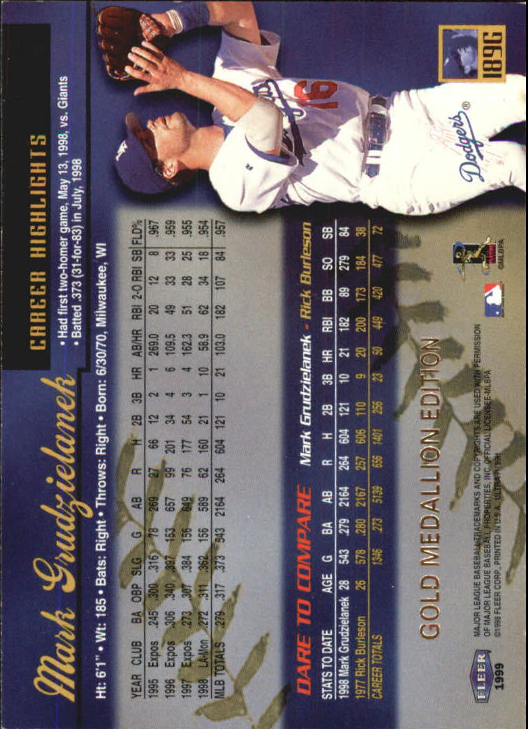 1999 Ultra (Fleer) Baseball "Gold and Platinum Medallion" Parallel Cards - Picture 182 of 224