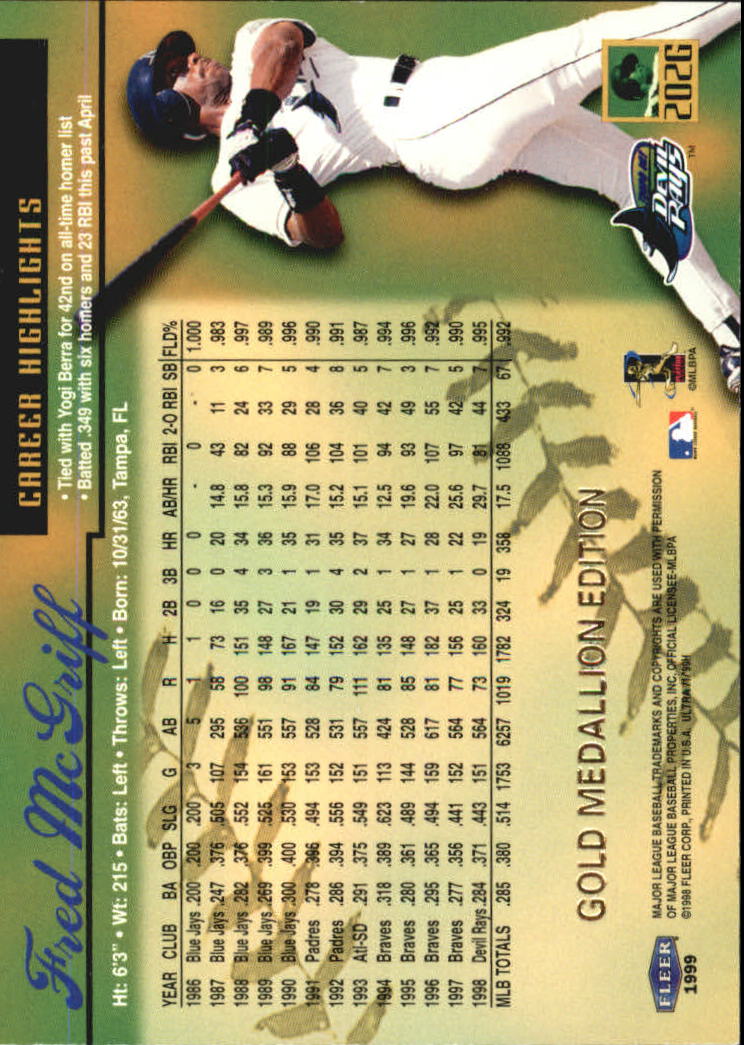 1999 Ultra (Fleer) Baseball "Gold and Platinum Medallion" Parallel Cards - Picture 196 of 224