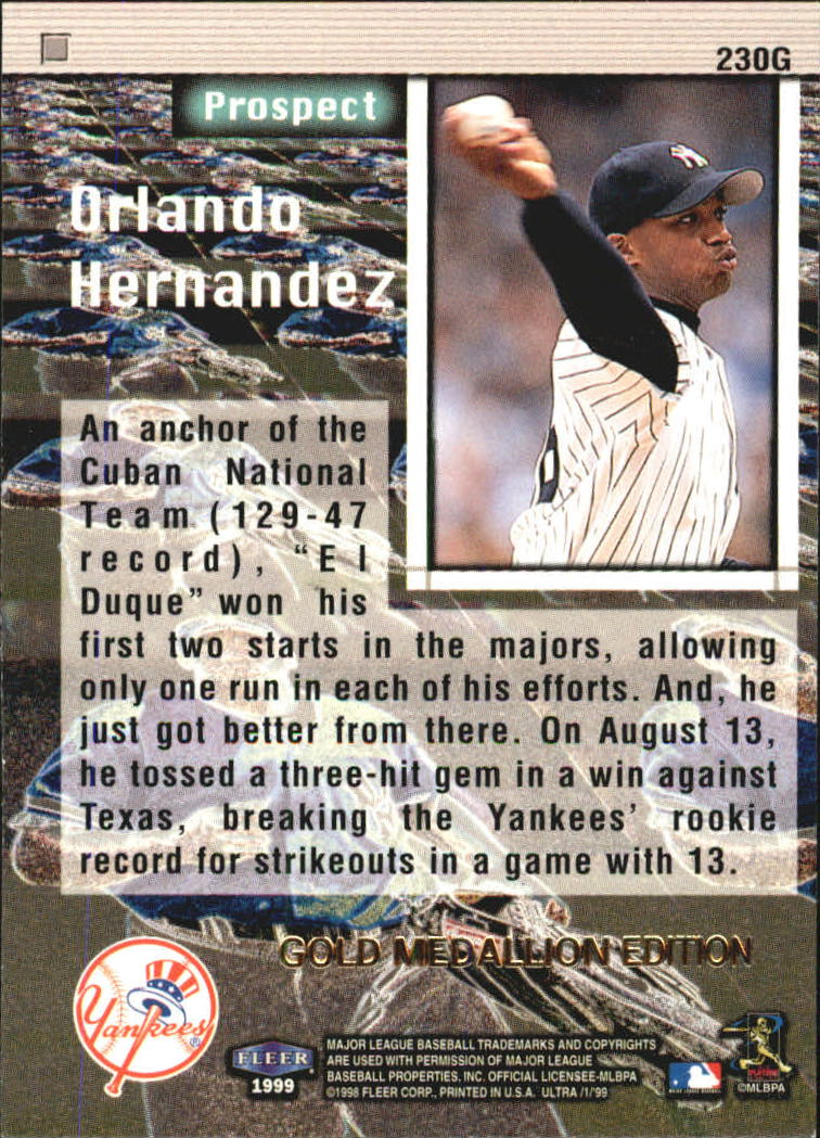 1999 Ultra (Fleer) Baseball "Gold and Platinum Medallion" Parallel Cards - Picture 214 of 224