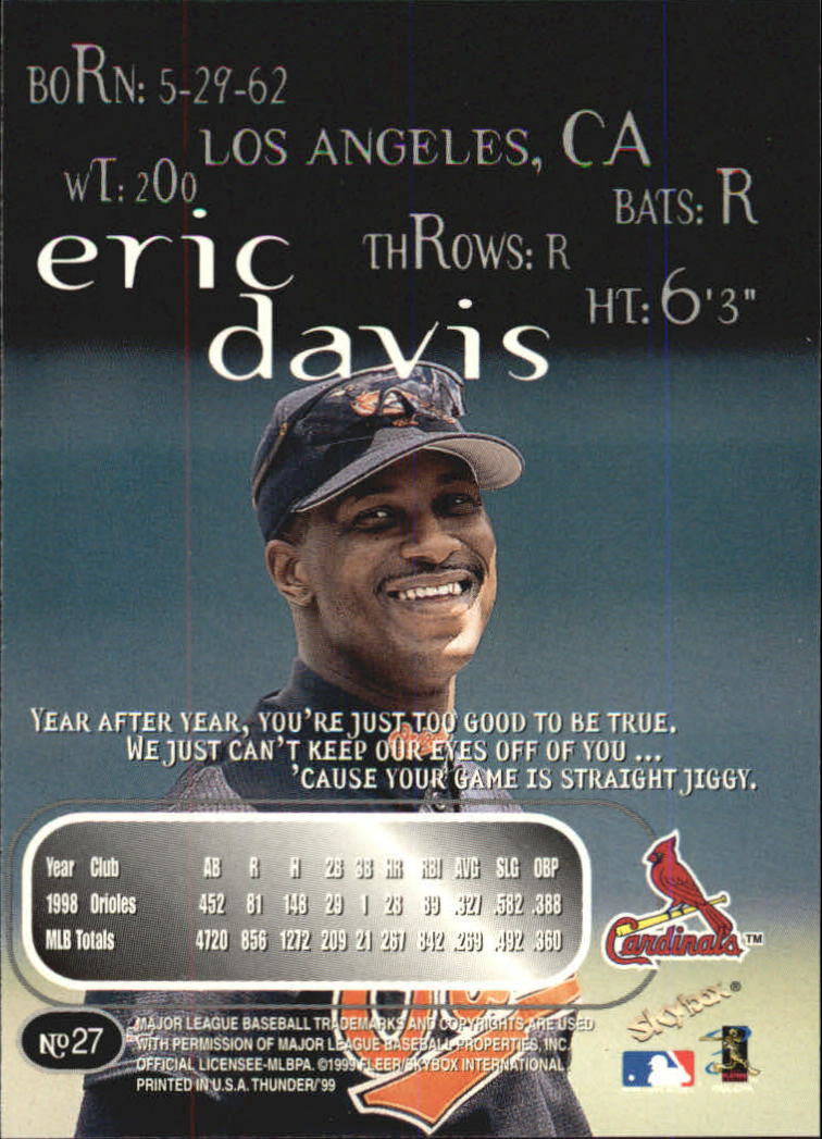 1999 Skybox Thunder Baseball "Main Set" Cards #1 to #150 - Picture 53 of 281