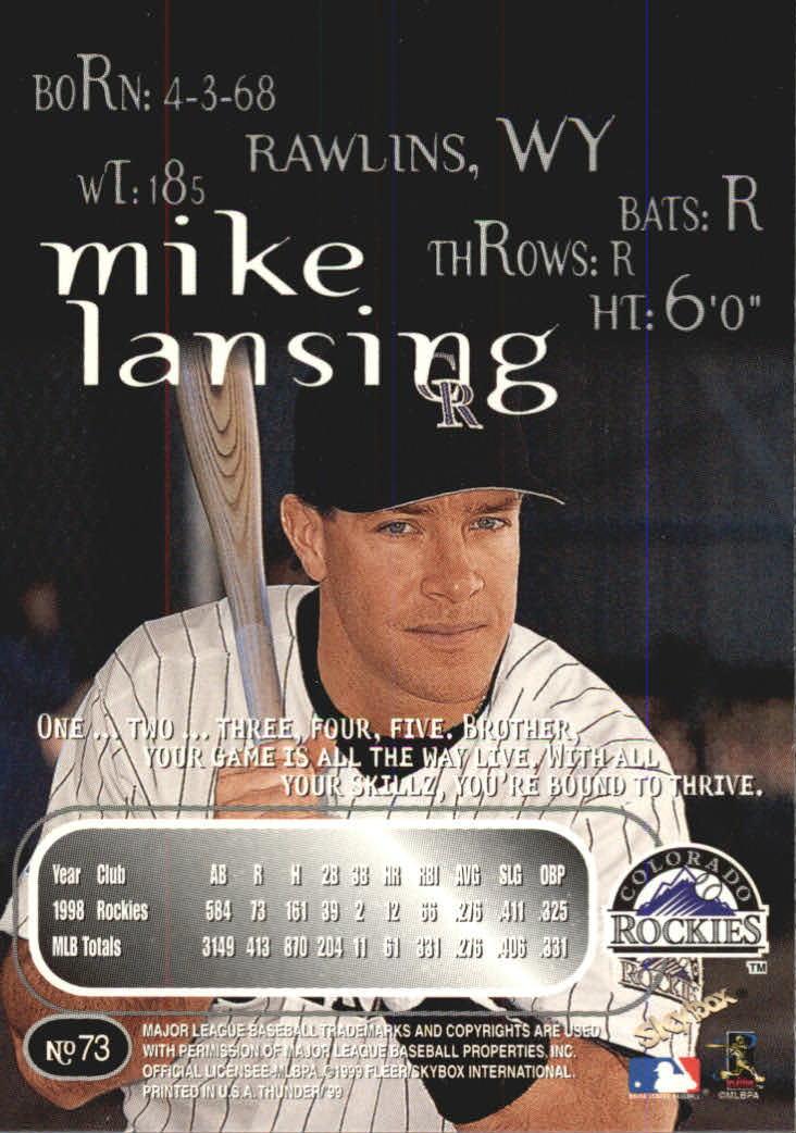 1999 Skybox Thunder Baseball "Main Set" Cards #1 to #150 - Picture 137 of 281