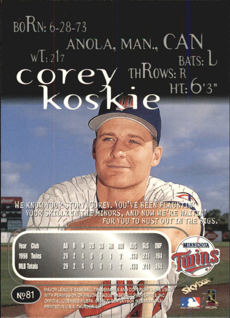 1999 Skybox Thunder Baseball "Main Set" Cards #1 to #150 - Picture 153 of 281