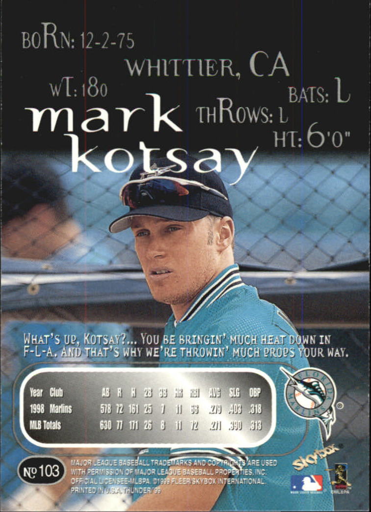 1999 Skybox Thunder Baseball "Main Set" Cards #1 to #150 - Picture 193 of 281