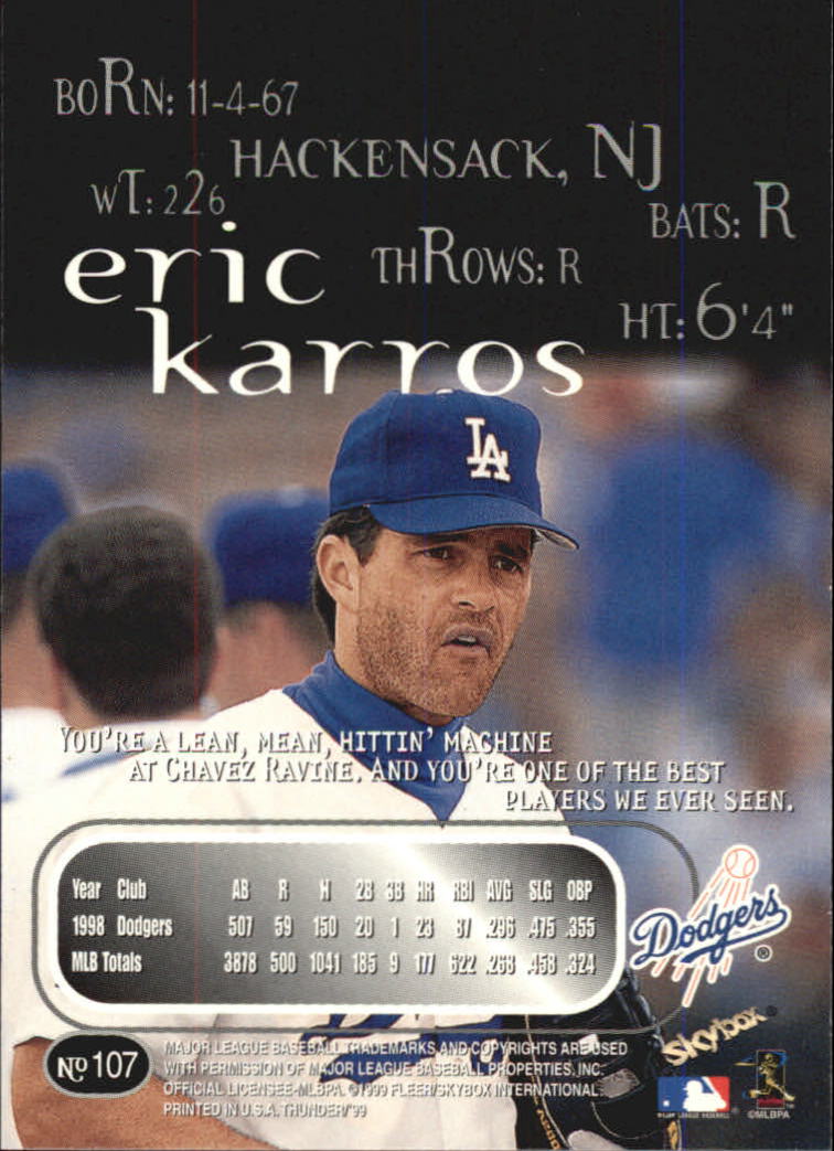 1999 Skybox Thunder Baseball "Main Set" Cards #1 to #150 - Picture 201 of 281