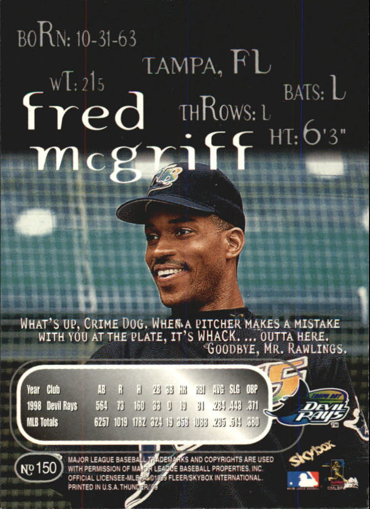 1999 Skybox Thunder Baseball "Main Set" Cards #1 to #150 - Picture 281 of 281