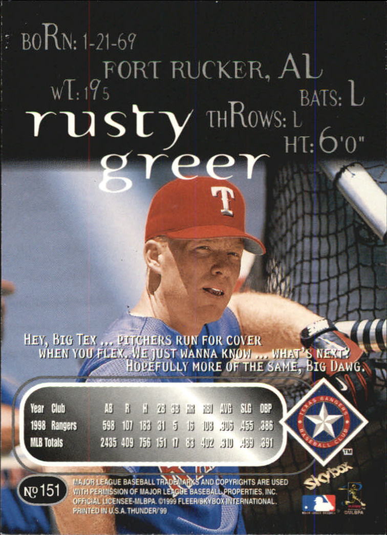 1999 Skybox Thunder Baseball "Main Set" Cards #151 to #300 - Picture 3 of 243