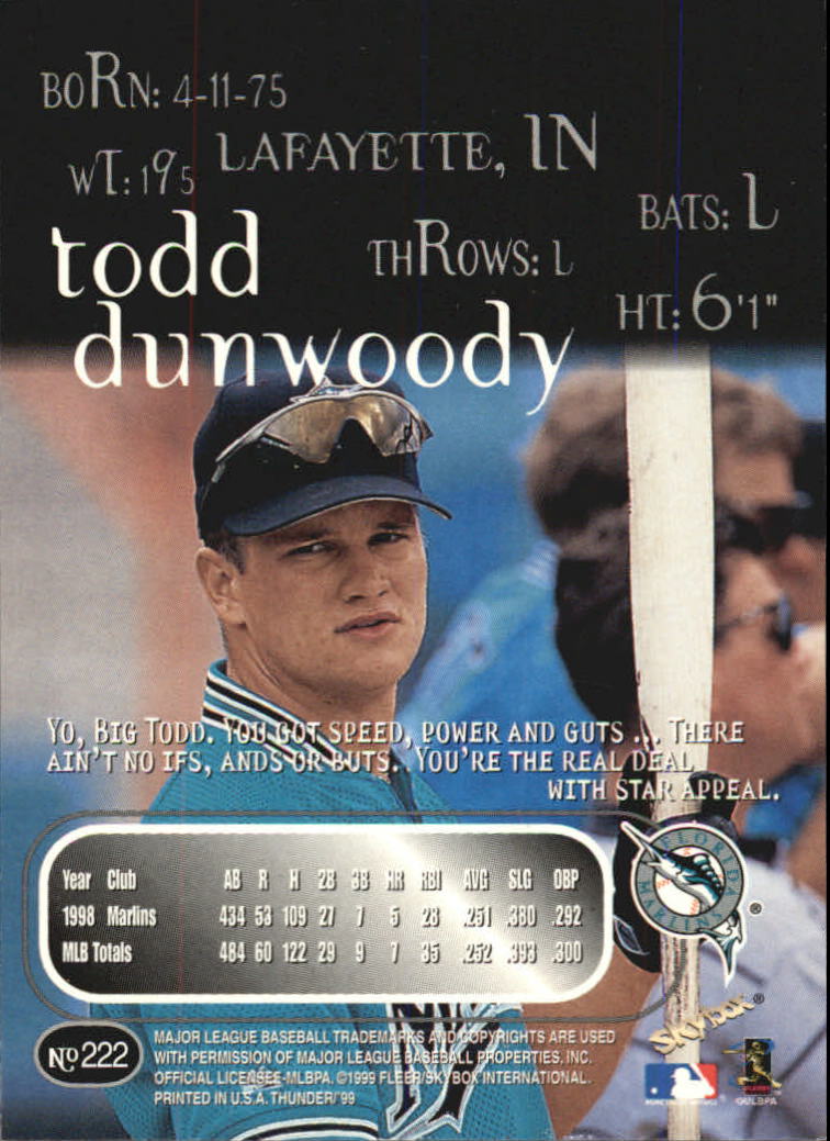 1999 Skybox Thunder Baseball "Main Set" Cards #151 to #300 - Picture 117 of 243