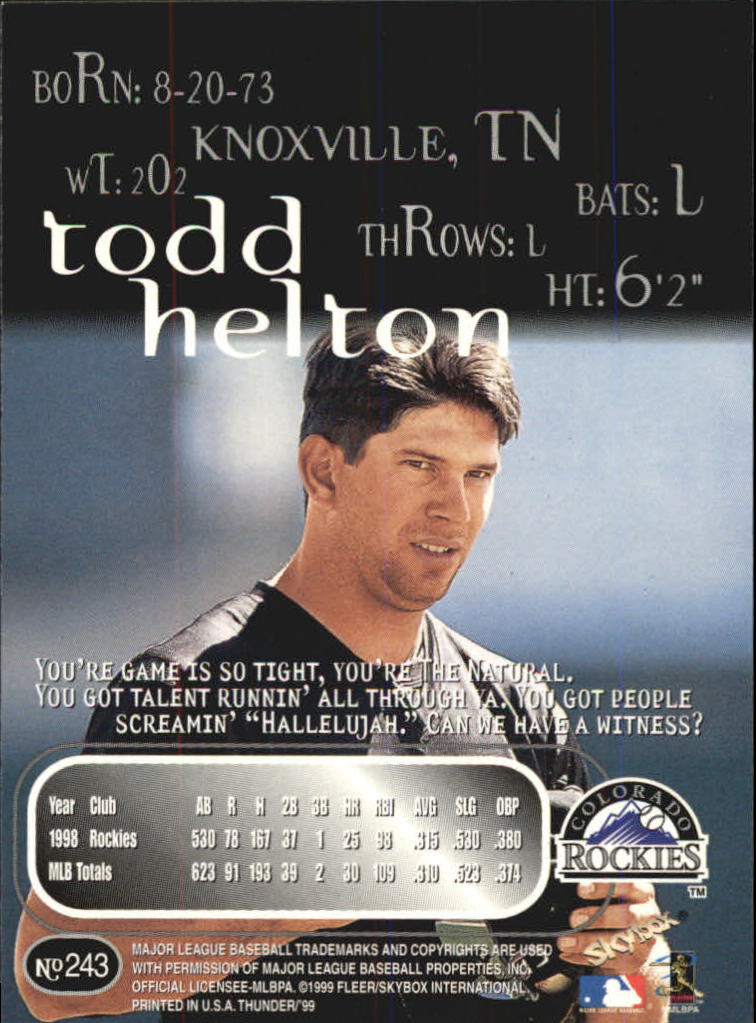 1999 Skybox Thunder Baseball "Main Set" Cards #151 to #300 - Picture 153 of 243
