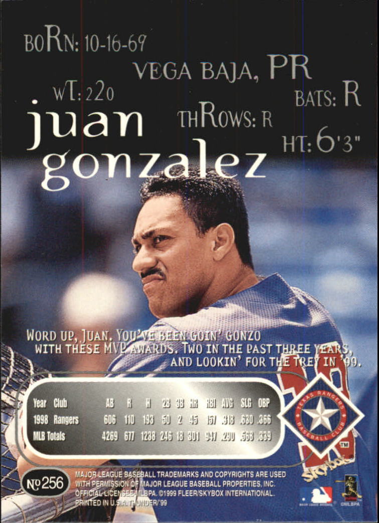 1999 Skybox Thunder Baseball "Main Set" Cards #151 to #300 - Picture 173 of 243