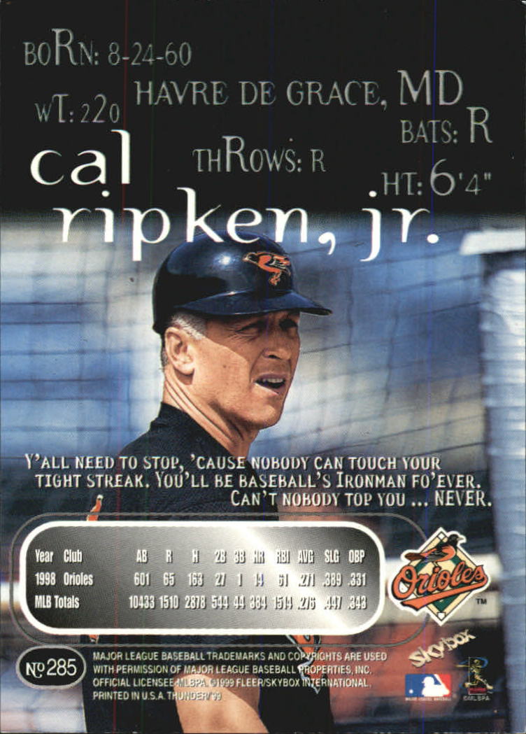 1999 Skybox Thunder Baseball "Main Set" Cards #151 to #300 - Picture 217 of 243