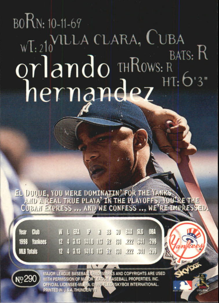 1999 Skybox Thunder Baseball "Main Set" Cards #151 to #300 - Picture 223 of 243