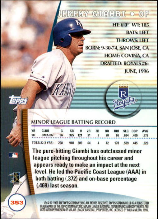 1999 Stadium Club Baseball Part 2 Main Set Card #252-355 - Picture 203 of 207