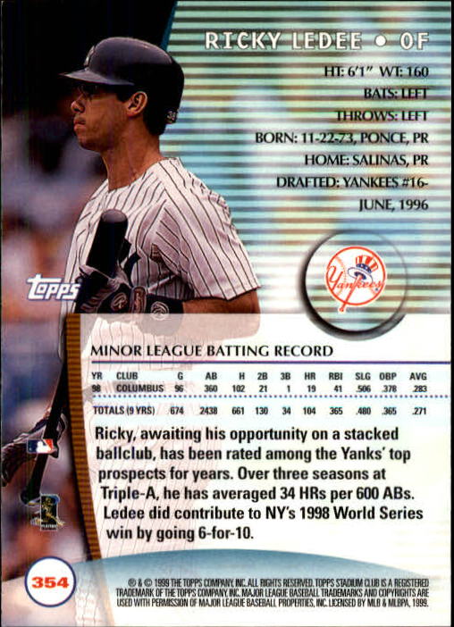 1999 Stadium Club Baseball Part 2 Main Set Card #252-355 - Picture 205 of 207