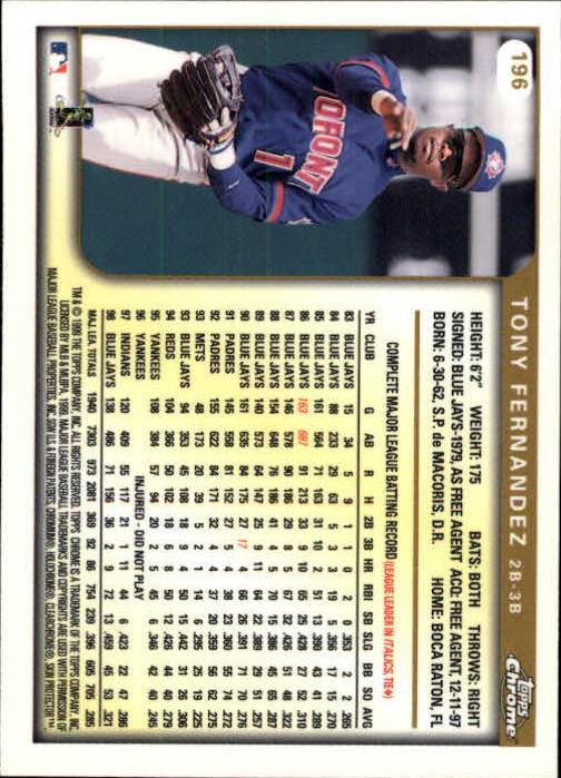 1999 TOPPS CHROME BASEBALL ASSORTED SINGLES U-PICK 2-219 - Picture 265 of 291