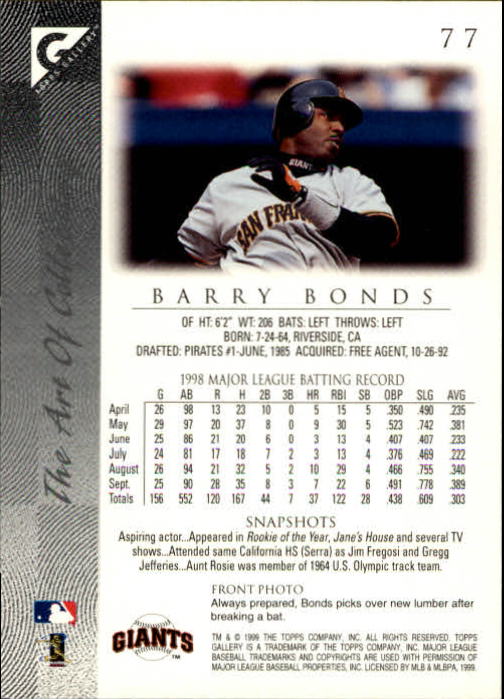 1999 Topps Gallery Baseball - Picture 155 of 323