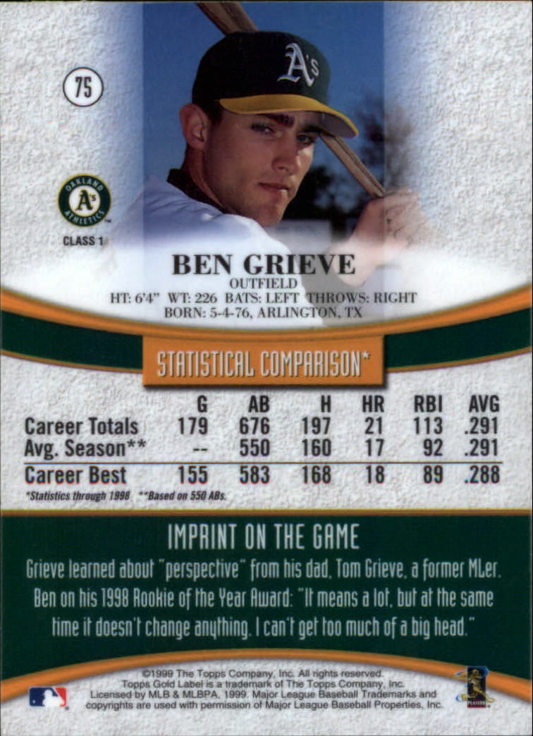 1999 Topps Gold Label Baseball - Picture 69 of 126