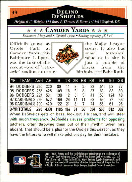 1999 Upper Deck Victory Baseball Card Pick 1-306 - Picture 71 of 451