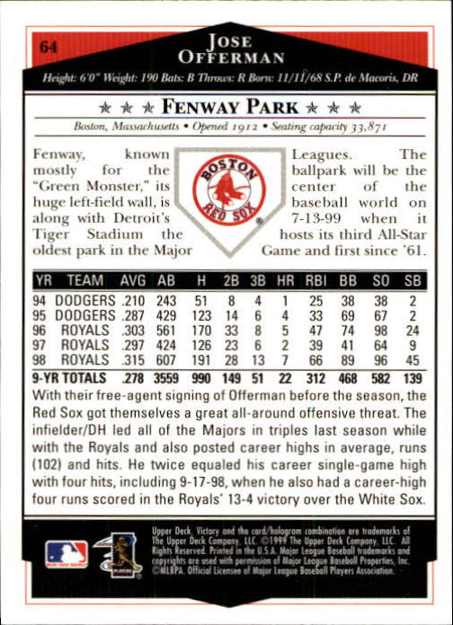 1999 Upper Deck Victory Baseball Card Pick 1-306 - Picture 99 of 451