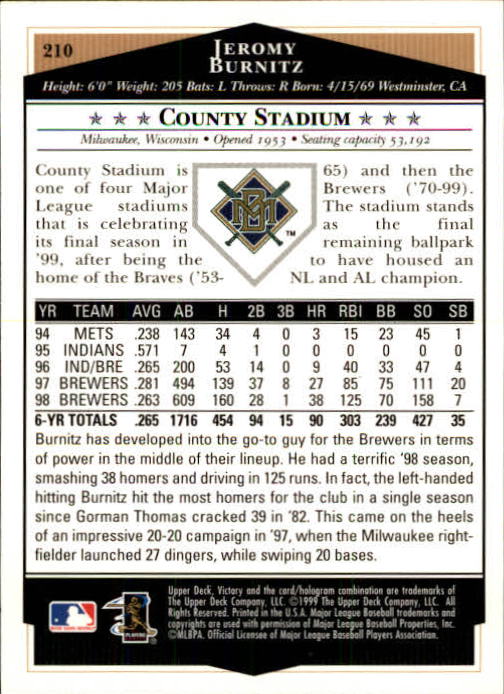 1999 Upper Deck Victory Baseball Card Pick 1-306 - Picture 303 of 451
