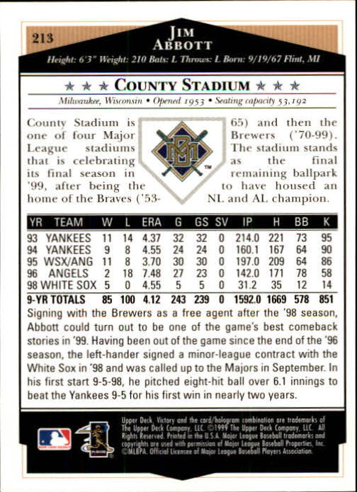 1999 Upper Deck Victory Baseball Card Pick 1-306 - Picture 307 of 451