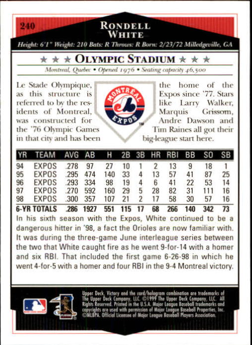 1999 Upper Deck Victory Baseball Card Pick 1-306 - Picture 347 of 451