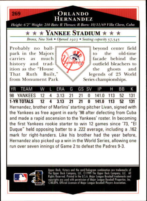 1999 Upper Deck Victory Baseball Card Pick 1-306 - Picture 385 of 451