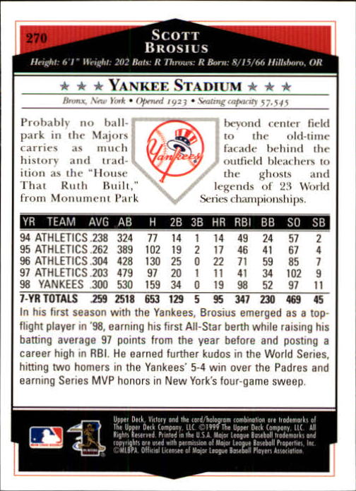 1999 Upper Deck Victory Baseball Card Pick 1-306 - Picture 387 of 451
