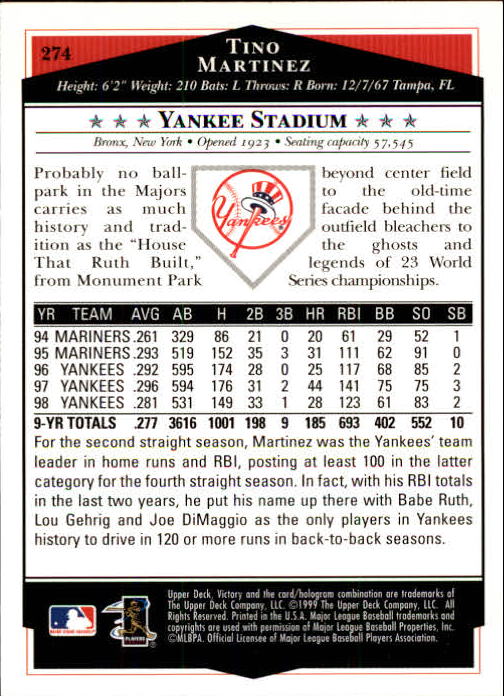 1999 Upper Deck Victory Baseball Card Pick 1-306 - Picture 393 of 451