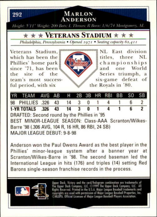 1999 Upper Deck Victory Baseball Card Pick 1-306 - Picture 425 of 451