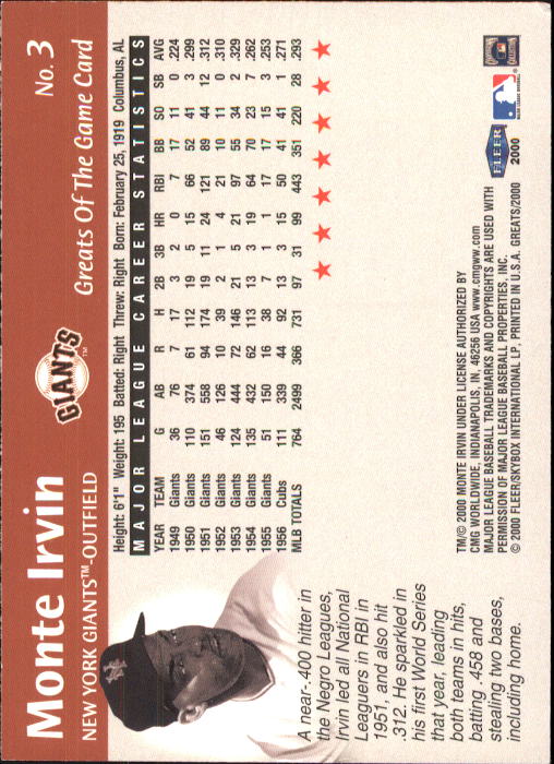 2000 Greats of the Game (Fleer) Baseball "Main Set" Cards - Picture 7 of 213