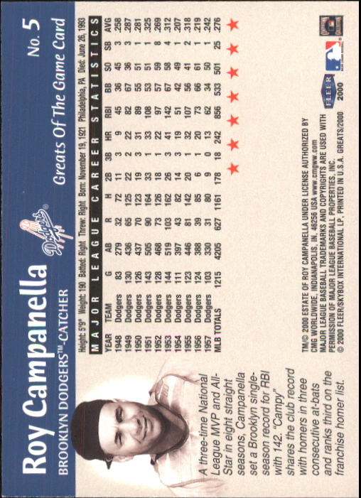 2000 Greats of the Game (Fleer) Baseball "Main Set" Cards - Picture 11 of 213