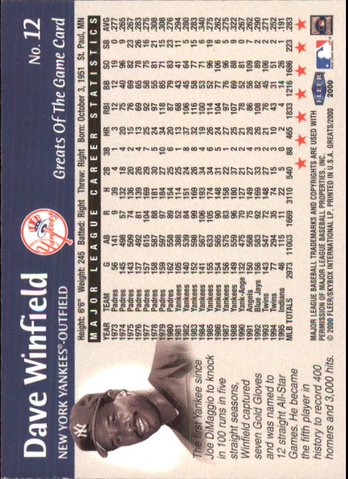 2000 Greats of the Game (Fleer) Baseball "Main Set" Cards - Picture 25 of 213