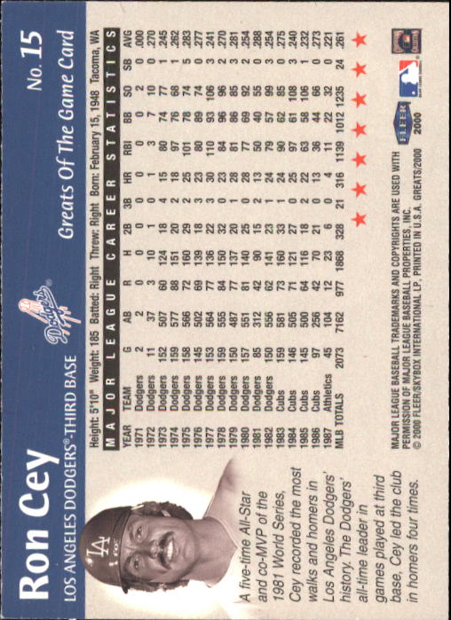 2000 Greats of the Game (Fleer) Baseball "Main Set" Cards - Picture 31 of 213