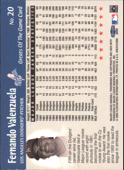 2000 Greats of the Game (Fleer) Baseball "Main Set" Cards - Picture 41 of 213