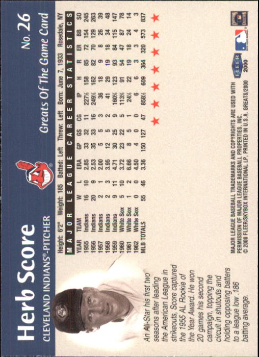 2000 Greats of the Game (Fleer) Baseball "Main Set" Cards - Picture 53 of 213
