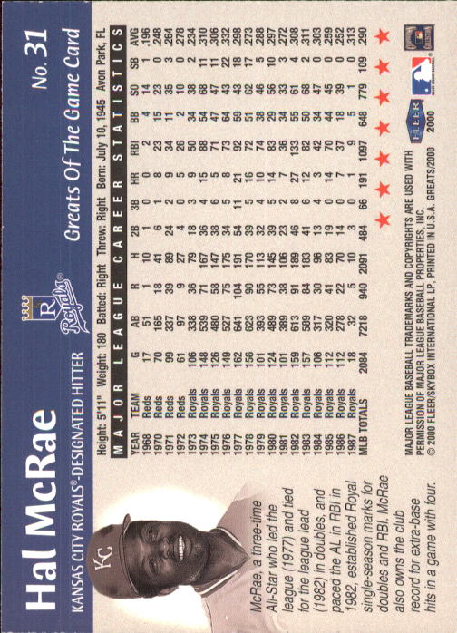 2000 Greats of the Game (Fleer) Baseball "Main Set" Cards - Picture 63 of 213