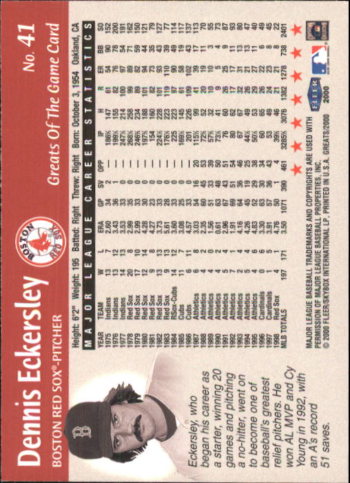 2000 Greats of the Game (Fleer) Baseball "Main Set" Cards - Picture 79 of 213