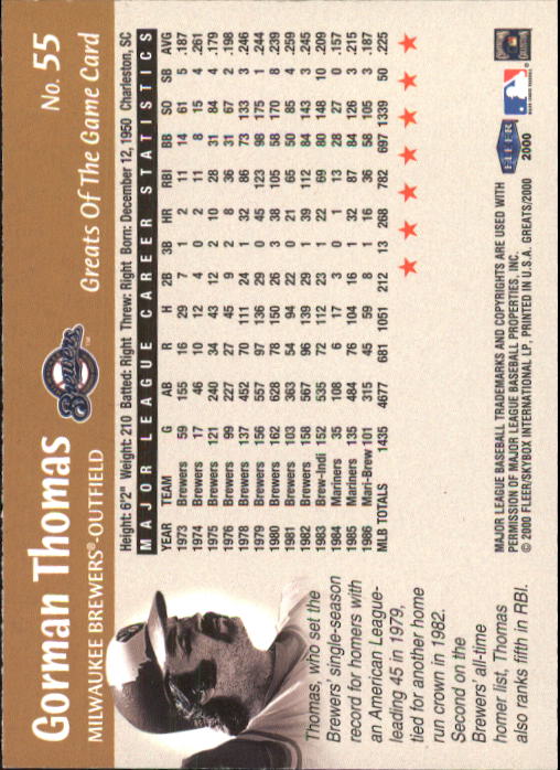 2000 Greats of the Game (Fleer) Baseball "Main Set" Cards - Picture 105 of 213