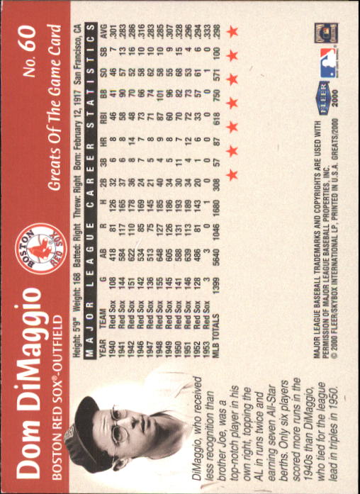2000 Greats of the Game (Fleer) Baseball "Main Set" Cards - Picture 115 of 213