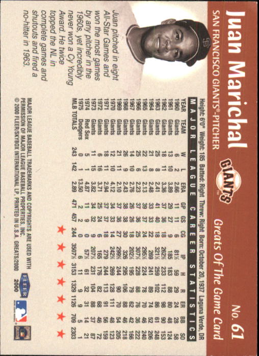 2000 Greats of the Game (Fleer) Baseball "Main Set" Cards - Picture 117 of 213