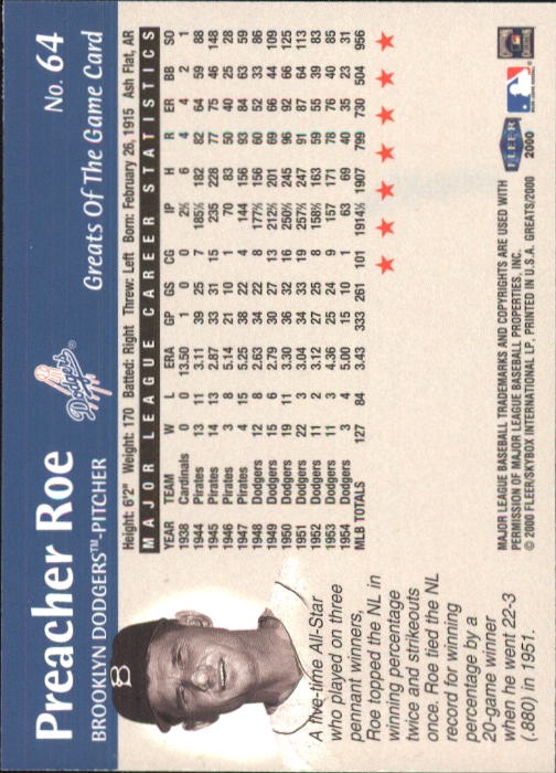 2000 Greats of the Game (Fleer) Baseball "Main Set" Cards - Picture 123 of 213