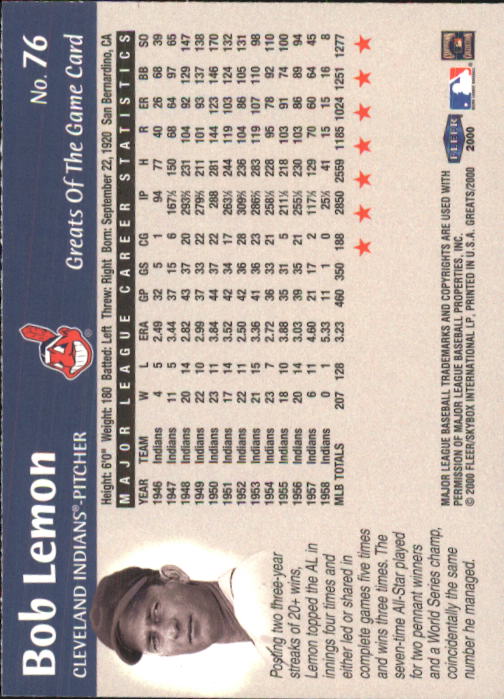 2000 Greats of the Game (Fleer) Baseball "Main Set" Cards - Picture 147 of 213
