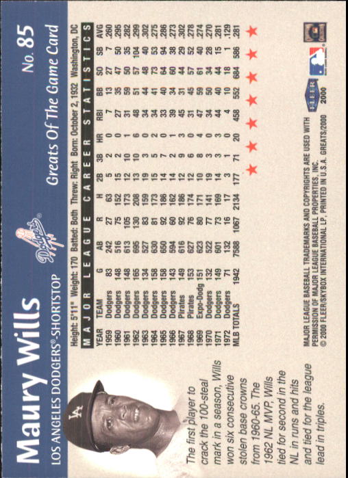 2000 Greats of the Game (Fleer) Baseball "Main Set" Cards - Picture 165 of 213