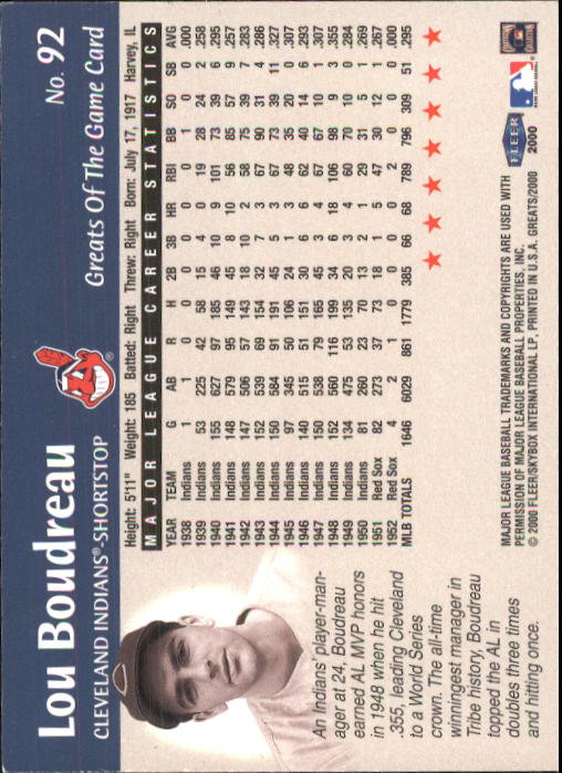 2000 Greats of the Game (Fleer) Baseball "Main Set" Cards - Picture 179 of 213