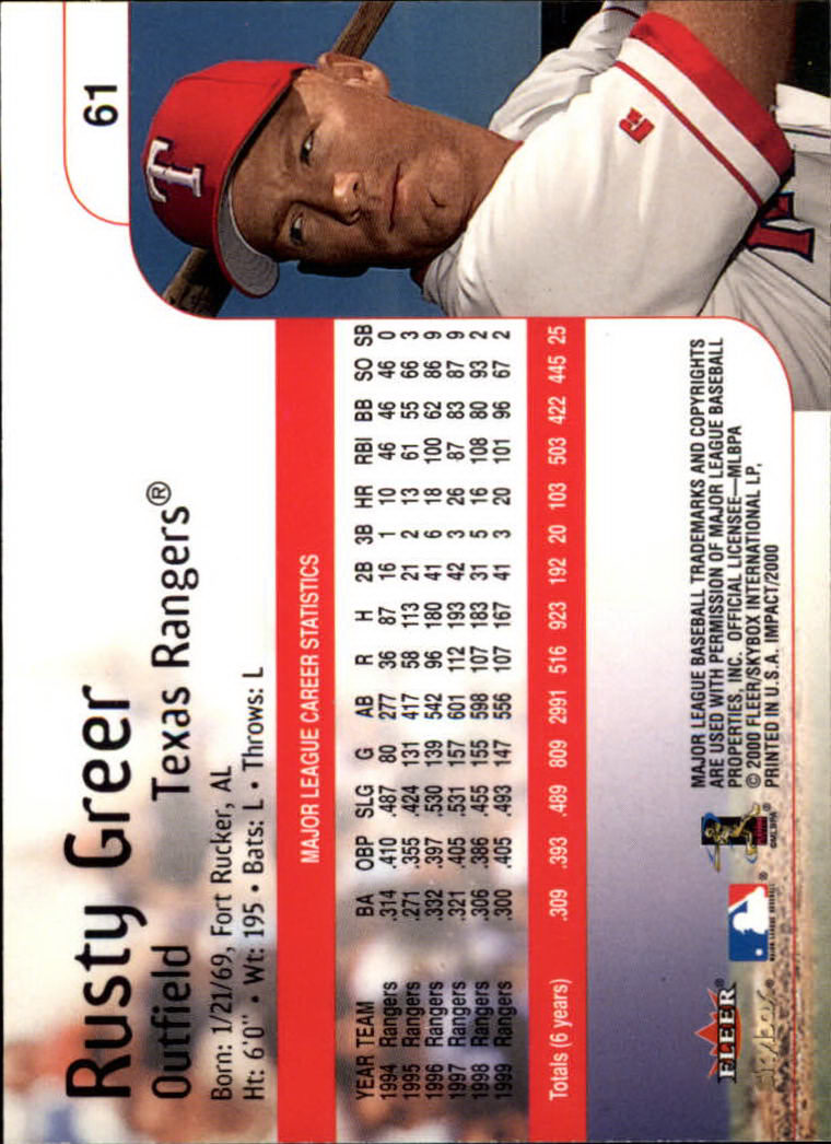 2000 Impact (Skybox) Baseball "Main Set" Cards #1 to #200 - Picture 123 of 401