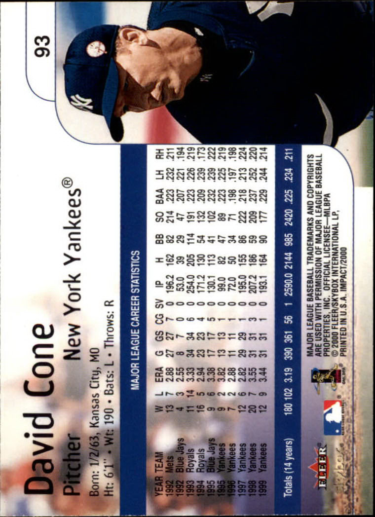 2000 Impact (Skybox) Baseball "Main Set" Cards #1 to #200 - Picture 187 of 401