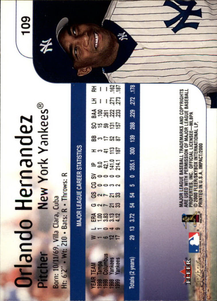 2000 Impact (Skybox) Baseball "Main Set" Cards #1 to #200 - Picture 219 of 401