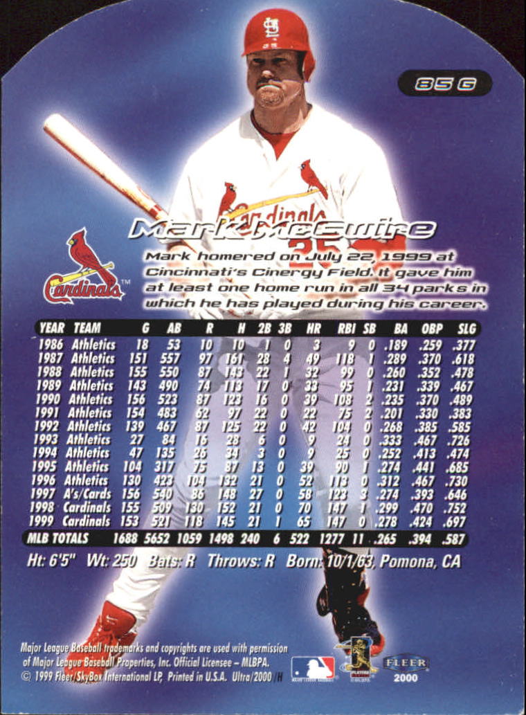 2000 Ultra (Fleer) Baseball "Gold and Platinum Medallion" Parallel Cards - Picture 133 of 323